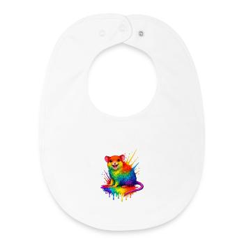 Souris arc-en-ciel dans la tache de peinture - Bavoir bébé bio - blanc - Devant