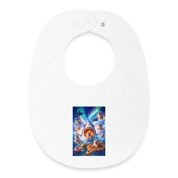 Shark with pizza & space dogs - Baby Organic Bib - white - Front