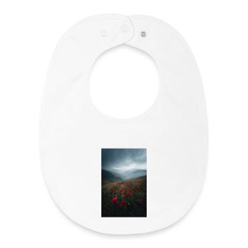 Red Poppy Ridge in Mist - Baby Organic Bib - white - Front