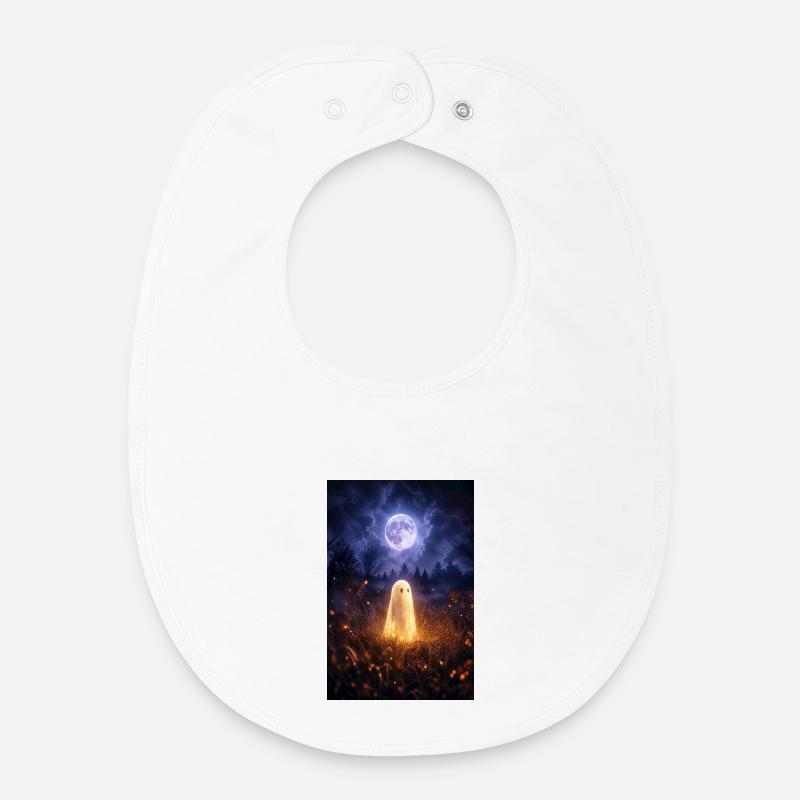 Moonlit Ghost in Lantern Field - Baby Organic Bib - white