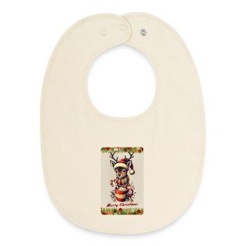 Christmas venison with hot chocolate - Baby Organic Bib - soft Ecru - Front