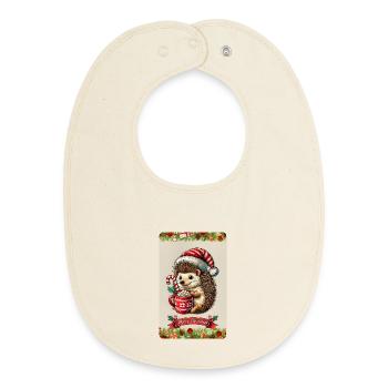 Christmas hedgehogs with hot chocolate - Baby Organic Bib - soft Ecru - Front