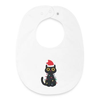 Black cat in the glow of lights - Baby Organic Bib - white - Front