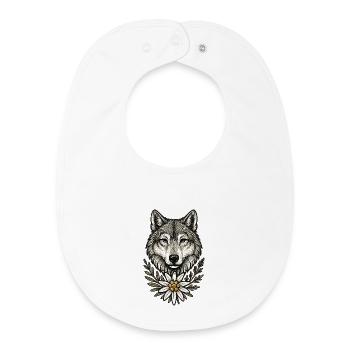 Wolf head with flower wreath - Baby Organic Bib - white - Front