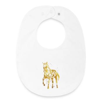 Reiten - Reiterin - Reitschule - Pferd in Gold - Baby Organic Lätzchen - Weiß - Vorne