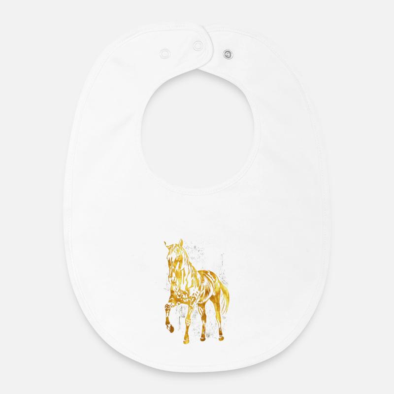 Équitation - cavalier - école d'équitation - cheval en or - Bavoir bébé bio - blanc