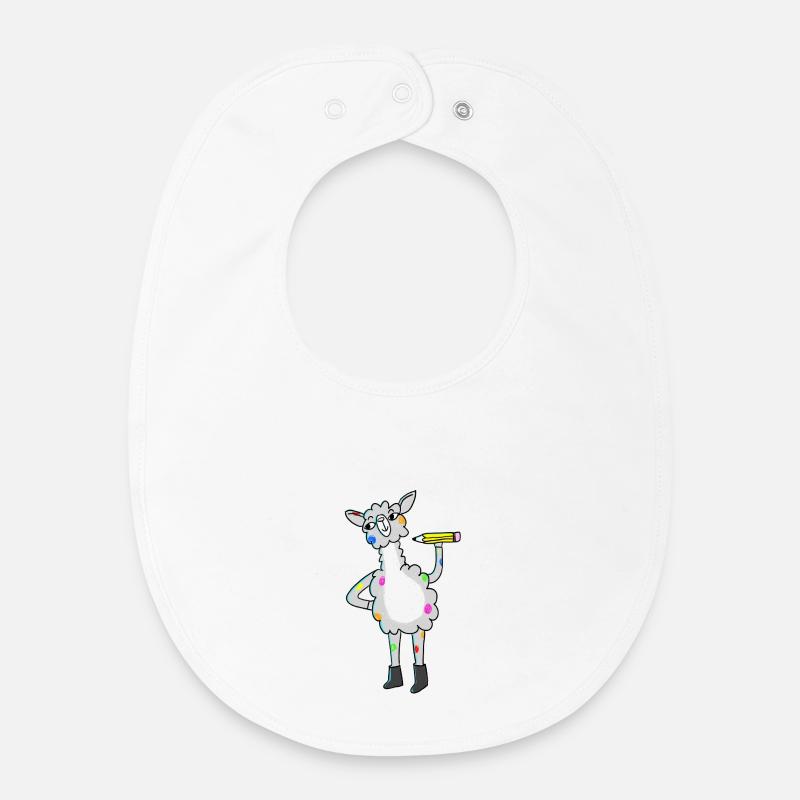 Lama avec des points colorés et un crayon - Bavoir bébé bio - blanc