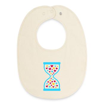 Colorful Hearts Hourglass - Love and Time Flow - Baby Organic Bib - soft Ecru - Front
