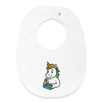 Niedliches Einhorn-Gamer-Maskottchen mit Joystick - Baby Organic Lätzchen - Weiß - Vorne