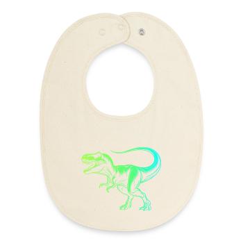 dinosaure tyrannosaure rex, t-rex vert bleu - Bavoir bébé bio - écru doux - Devant