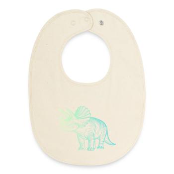 Dessin de dinosaure triceratops dégradé bleu vert - Bavoir bébé bio - écru doux - Devant