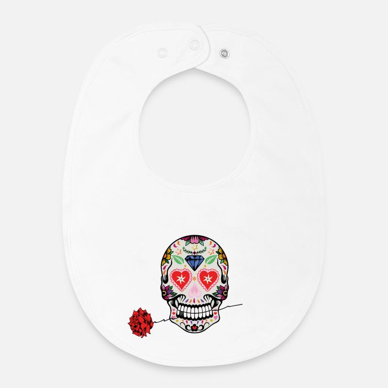Sugar_skull_Red_rose - Bavoir bébé bio - blanc