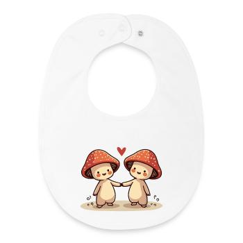 Mushroom couple with heart - Cute Mushrooms - Baby Organic Bib - white - Front