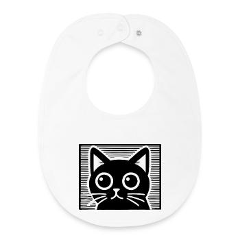 Bold Black Cat Line Art Design - Baby Organic Bib - white - Front