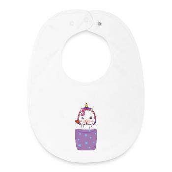 Einhorn in Brusttasche - Baby Organic Lätzchen - Weiß - Vorne