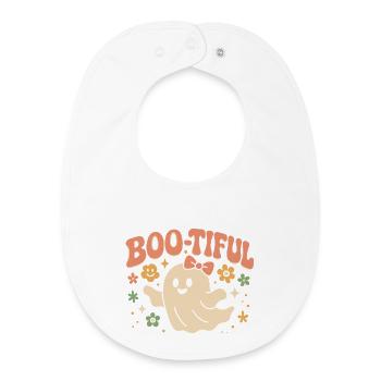 Motif d'Halloween avec un dicton drôle et mignon « Boo-tiful Ghost » - Bavoir bébé bio - blanc - Devant