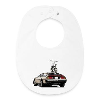 Delorean with old school 80s BMX on the rear - Baby Organic Bib - white - Front