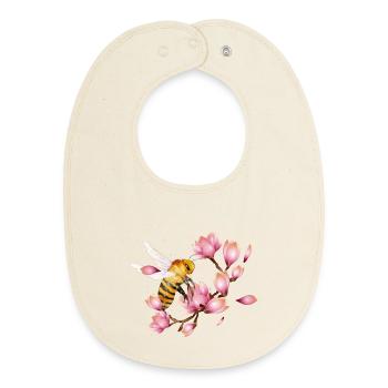 fliegende Biene mit Magnolien von Hand gezeichnet - Baby Organic Lätzchen - Natur - Vorne