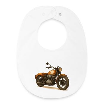 Moto vintage orange et crème stylisée - Bavoir bébé bio - blanc - Devant