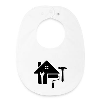 Logo de l’artisan – Marteau, clé et rouleau à peinture - Bavoir bébé bio - blanc - Devant