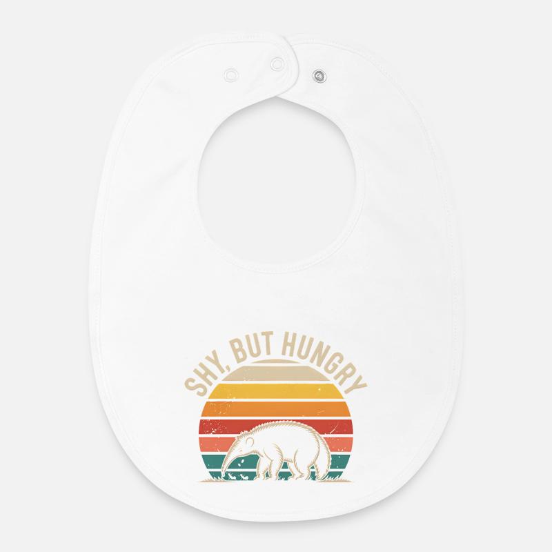 Timide, mais affamée | Fourmilier rétro - Bavoir bébé bio - blanc