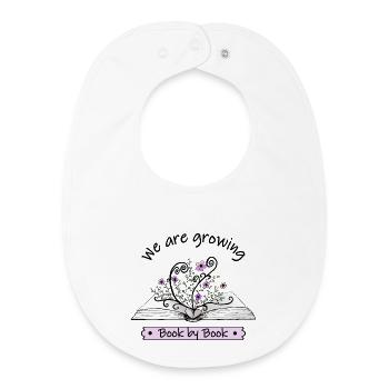 Des fleurs roses poussent à livre ouvert avec citation - Bavoir bébé bio - blanc - Devant