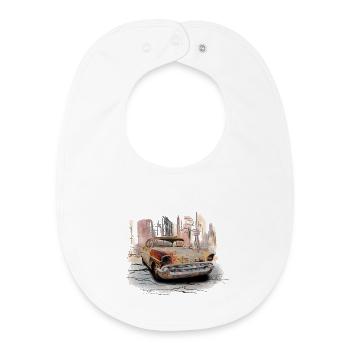 Rusty Vintage Car City Scene - Baby Organic Bib - white - Front