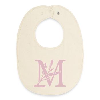Monogramme floral LM - Bavoir bébé bio - écru doux - Devant