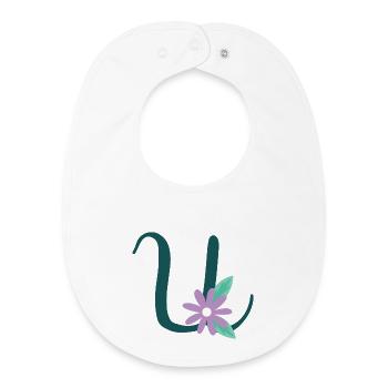Elegant letter 'U' with flowers - Baby Organic Bib - white - Front