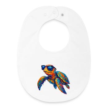 Tortue colorée avec des lunettes de soleil - Bavoir bébé bio - blanc - Devant