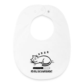 Chat endormi, réveil en chargement - Bavoir bébé bio - blanc - Devant