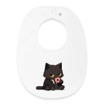 Chat en costume avec un beignet - Bavoir bébé bio - blanc - Devant