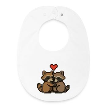 Pixel raccoon with heart - Baby Organic Bib - white - Front