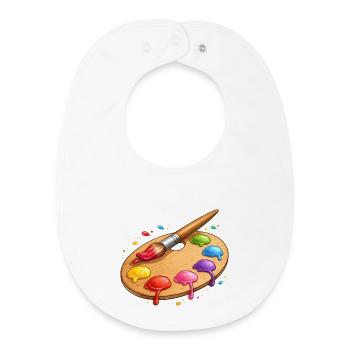 Color palette with brush illustration - Baby Organic Bib - white - Front
