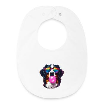 Colorful Bernese Sennenhun with bubblegum sunglasses - Baby Organic Bib - white - Front