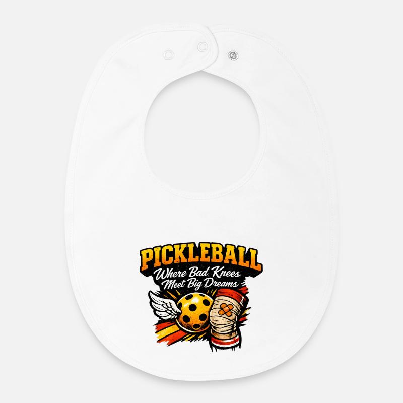 Pickleball Big Dreams, Knee Power - Baby Organic Bib - white