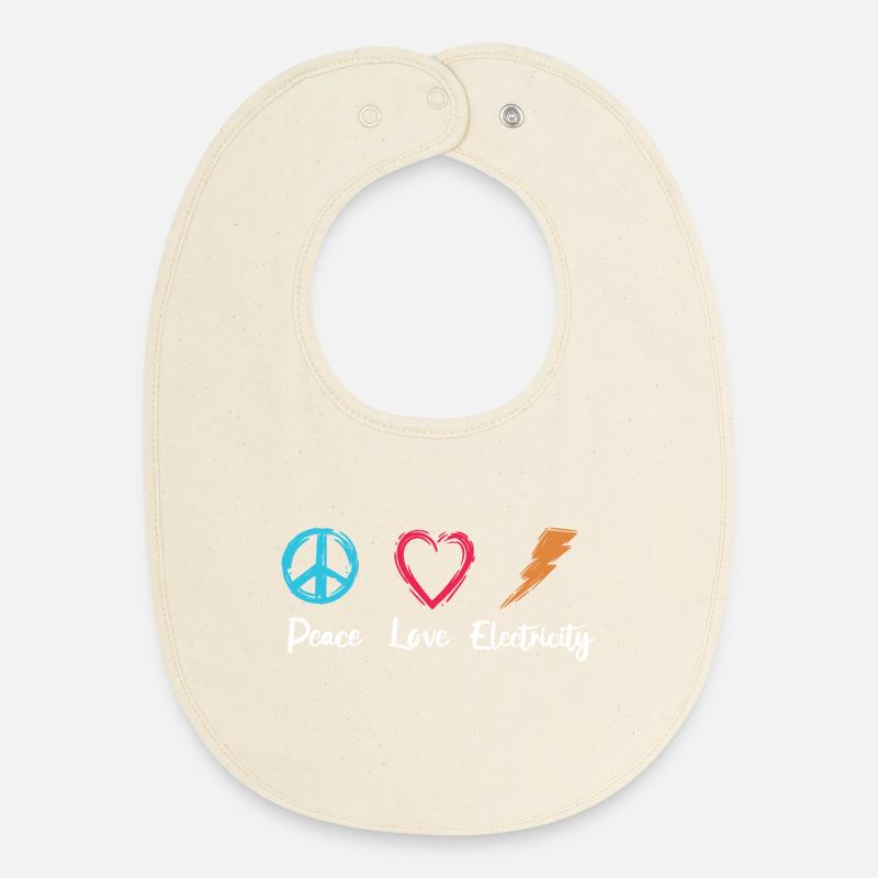 Paix Amour Électricité - Bavoir bébé bio - écru doux
