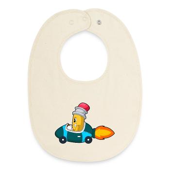 Voiture crayon - Bavoir bébé bio - écru doux - Devant