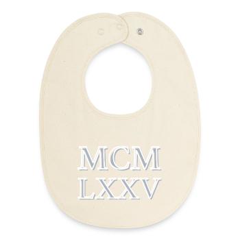 Roman numerals 1975 - MCMLXXV - Bavoir bébé bio - écru doux - Devant