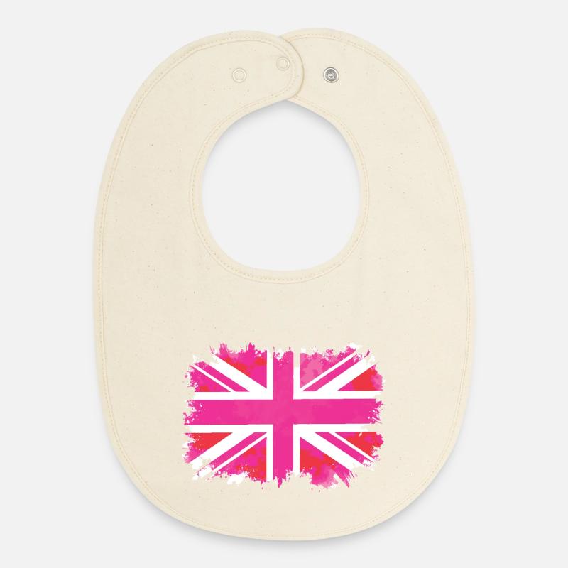 Union Jack rose - Bavoir bébé bio - écru doux