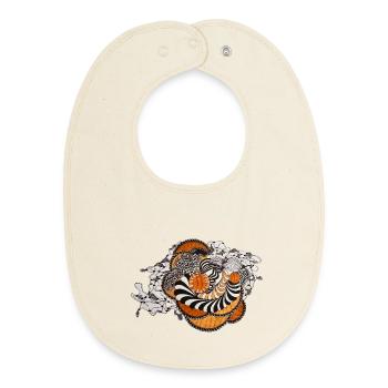 Spirale orange motif noir et blanc - Bavoir bébé bio - écru doux - Devant