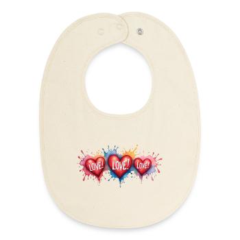 Love Text Hearts Shape Painting Print - Baby Organic Bib - soft Ecru - Front