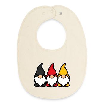 Trio des nains de jardin allemands Noir Rouge Or - Bavoir bébé bio - écru doux - Devant