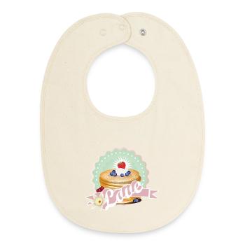 Charming pancake motif with cream and berries - Baby Organic Bib - soft Ecru - Front