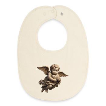 CUPID CHERUB #1 - peace & love - Baby Organic Bib - soft Ecru - Front