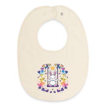 Fröhliches Bunny-Schaukel-Design - Baby Organic Lätzchen - Natur - Vorne