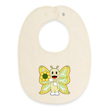 Butterfly Flower - Baby Organic Bib - soft Ecru - Front