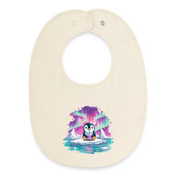 Pinguin auf Eis mit pinkem Drink - Baby Organic Bib - soft Ecru - Front