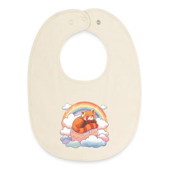 Red Panda in Rainbow Cloud Cake - Baby Organic Bib - soft Ecru - Front
