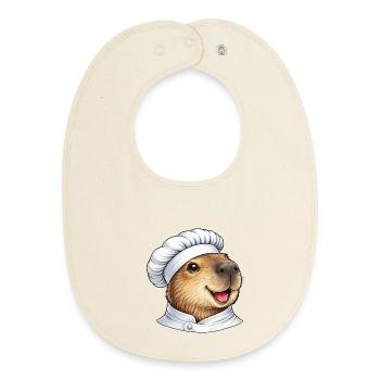 Cute Capybara Chef Cartoon - Baby Organic Bib - soft Ecru - Front